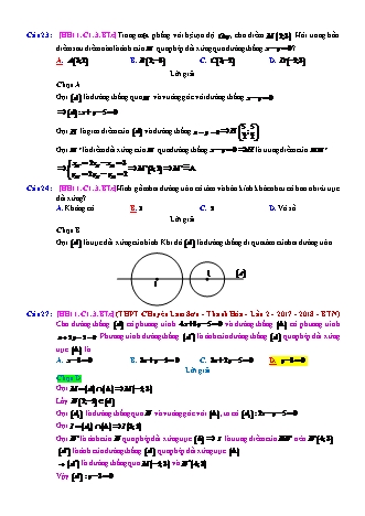 Trắc nghiệm Hình học Lớp 11 tách từ đề thi thử THPT Quốc gia - Chương 1 - Bài 3: Phép đối xứng trục - Mức độ 3.4 - Năm học 2017-2018 (Có đáp án)