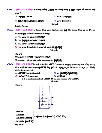 Trắc nghiệm Hình học Lớp 11 tách từ đề thi thử THPT Quốc gia - Chương 2 - Bài 4: Hai mặt phẳng song song - Mức độ 1.1 - Năm học 2017-2018 (Có đáp án)