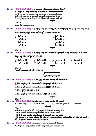 Trắc nghiệm Hình học Lớp 11 tách từ đề thi thử THPT Quốc gia - Chương 1 - Bài 4: Phép đối xứng tâm - Mức độ 1.2 - Năm học 2017-2018 (Có đáp án)