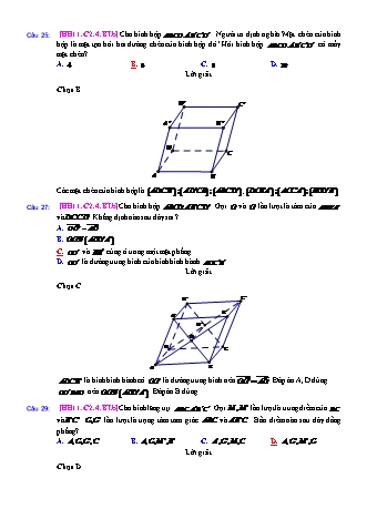 Trắc nghiệm Hình học Lớp 11 tách từ đề thi thử THPT Quốc gia - Chương 2 - Bài 4: Hai mặt phẳng song song - Mức độ 2.4 - Năm học 2017-2018 (Có đáp án)