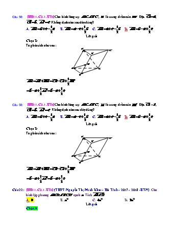 Trắc nghiệm Hình học Lớp 11 tách từ đề thi thử THPT Quốc gia - Chương 3 - Bài 1: Vectơ trong không gian - Mức độ 2.4 - Năm học 2017-2018 (Có đáp án)