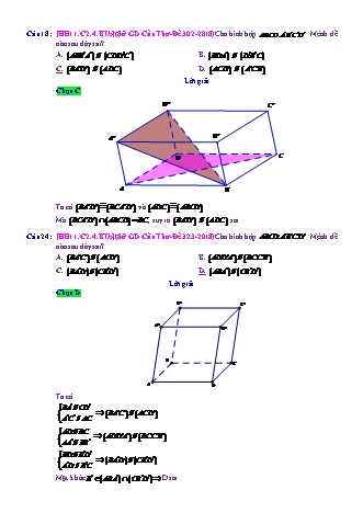 Trắc nghiệm Hình học Lớp 11 tách từ đề thi thử THPT Quốc gia - Chương 2 - Bài 4: Hai mặt phẳng song song - Mức độ 2.3 - Năm học 2017-2018 (Có đáp án)