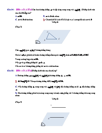 Trắc nghiệm Hình học Lớp 11 tách từ đề thi thử THPT Quốc gia - Chương 2 - Bài 3: Đường thẳng và mặt phẳng song song - Mức độ 1.1 - Năm học 2017-2018 (Có đáp án)