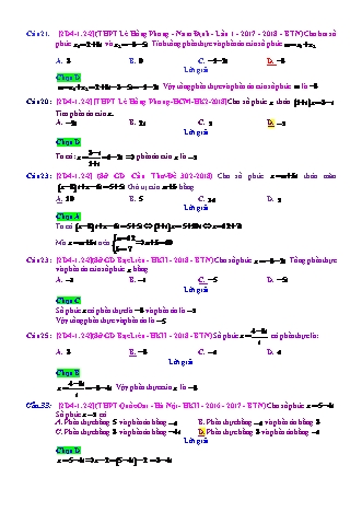 Trắc nghiệm Đại số Lớp 12 tách từ đề thi thử THPT Quốc gia - Chương 4 - Chủ đề 1: Các phép toán số phức - Dạng 2: Tìm phần thực, phần ảo - Mức độ 2 - Năm học 2017-2018 (Có đáp án)