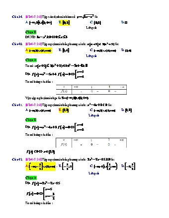 Trắc nghiệm Đại số Lớp 10 tách từ đề thi thử THPT Quốc gia - Chương 4 - Chủ đề 7: Bất phương trình bậc hai - Dạng 2: Giải bất phương trình bậc 2 - Mức độ 2 - Năm học 2017-2018 (Có đáp án)