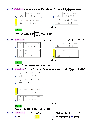 Trắc nghiệm Đại số Lớp 10 tách từ đề thi thử THPT Quốc gia - Chương 4 - Chủ đề 6: Dấu của tam thức bậc hai - Dạng 2: Xét dấu, bảng xét dấu của 1 tam thức bậc 2 - Mức độ 1 - Năm học 2017-2018 (Có đáp án)