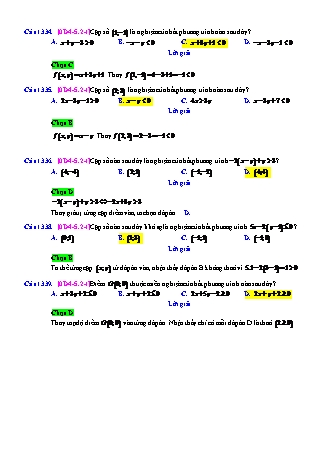 Trắc nghiệm Đại số Lớp 10 tách từ đề thi thử THPT Quốc gia - Chương 4 - Chủ đề 5: Bất phương trình và hệ bất phương trình bậc nhất hai ẩn - Dạng 2: Tìm miền nghiệm của 1 bất phương trình bậc nhất hai ẩn - Mức độ 1 - Năm học 2017-2018 (Có đáp án)