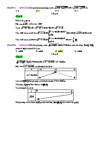 Trắc nghiệm Đại số Lớp 10 tách từ đề thi thử THPT Quốc gia - Chương 4 - Chủ đề 8: Một số phương trình và bất phương trình quy về bậc 2 - Dạng 5: Phương trình, bất phương trình vô tỷ (đặt ẩn phụ) - Mức độ 3 - Năm học 2017-2018 (Có đáp án)