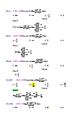 Trắc nghiệm Đại số Lớp 11 tách từ đề thi thử THPT Quốc gia - Chương 4 - Chủ đề 1: Giới hạn của hàm số - Dạng 4: Dãy phân thức (có mũ n) - Mức độ 2 - Năm học 2017-2018 (Có đáp án)