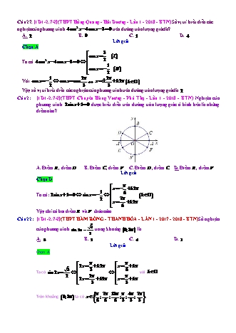 Trắc nghiệm Đại số Lớp 11 tách từ đề thi thử THPT Quốc gia - Chương 1 - Chủ đề 2: Phương trình lượng giác cơ bản - Dạng 7: Biểu diễn nghiệm lên đường tròn lượng giác - Mức độ 2 - Năm học 2017-2018 (Có đáp án)