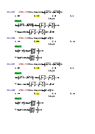 Trắc nghiệm Đại số Lớp 11 tách từ đề thi thử THPT Quốc gia - Chương 4 - Chủ đề 1: Giới hạn của hàm số - Dạng 7: Hỏi về quy tắc giới hạn (đáp số vô cực) - Mức độ 1 - Năm học 2017-2018 (Có đáp án)