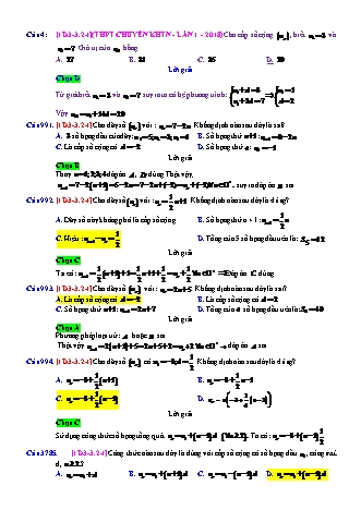 Trắc nghiệm Đại số Lớp 11 tách từ đề thi thử THPT Quốc gia - Chương 3 - Chủ đề 3: Cấp số cộng - Dạng 2: Xác định U₁, d, n, Un, Sn (cụ thể) - Mức độ 1 - Năm học 2017-2018 (Có đáp án)