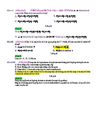 Trắc nghiệm Đại số Lớp 11 tách từ đề thi thử THPT Quốc gia - Chương 2 - Chủ đề 4: Biến cố. Xác suất của biến cố - Câu hỏi chưa phân dạng - Mức độ 1 - Năm học 2017-2018 (Có đáp án)