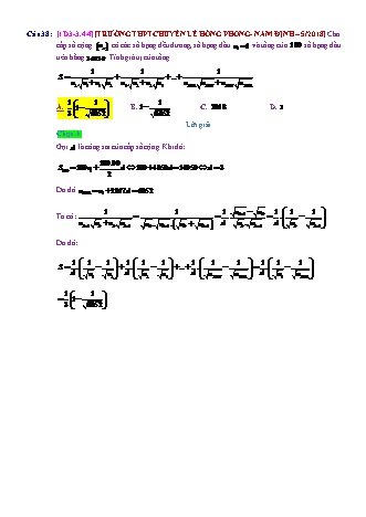 Trắc nghiệm Đại số Lớp 11 tách từ đề thi thử THPT Quốc gia - Chương 3 - Chủ đề 3: Cấp số cộng - Dạng 4: Bài toán khác liên quan tổng của cấp số cộng - Mức độ 4 - Năm học 2017-2018 (Có đáp án)