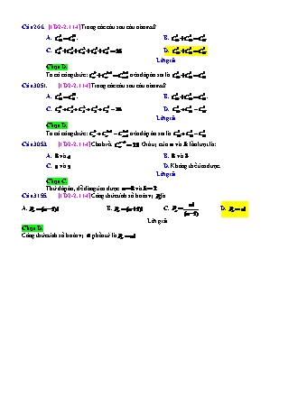 Trắc nghiệm Đại số Lớp 11 tách từ đề thi thử THPT Quốc gia - Chương 2 - Chủ đề 2: Hoán vị. Chỉnh hợp. Tổ hợp - Dạng 11: Đẳng thức, bất đẳng thức đại số tổ hợp - Mức độ 1 - Năm học 2017-2018 (Có đáp án)