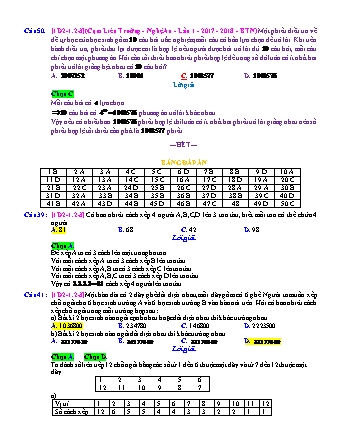 Trắc nghiệm Đại số Lớp 11 tách từ đề thi thử THPT Quốc gia - Chương 2 - Chủ đề 1: Quy tắc cộng. Quy tắc nhân - Dạng 2: Chọn người, vật (thuần nhân) - Mức độ 3 - Năm học 2017-2018 (Có đáp án)