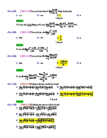 Trắc nghiệm Đại số Lớp 11 tách từ đề thi thử THPT Quốc gia - Chương 4 - Chủ đề 2: Giới hạn của hàm số - Dạng 2: Thay số x₀ trực tiếp - Mức độ 2 - Năm học 2017-2018 (Có đáp án)