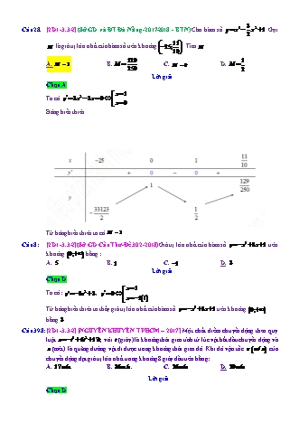 Trắc nghiệm Đại số Lớp 12 tách từ đề thi thử THPT Quốc gia - Chương 1 - Chủ đề 3: Max. Min - Dạng 3: Max. Min của hàm số đa thức trên K - Mức độ 2 - Năm học 2017-2018 (Có đáp án)