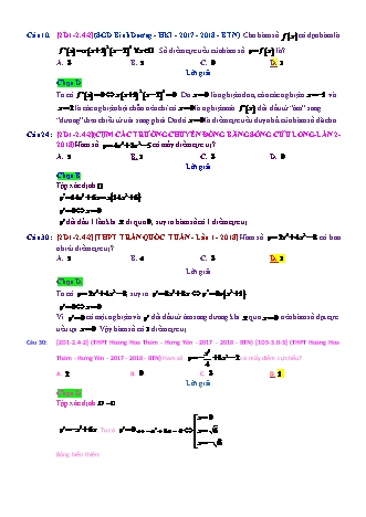 Trắc nghiệm Đại số Lớp 12 tách từ đề thi thử THPT Quốc gia - Chương 1 - Chủ đề 2: Cực trị - Dạng 4: Đếm số điểm cực trị (biết y, y’) - Mức độ 2 - Năm học 2017-2018 (Có đáp án)