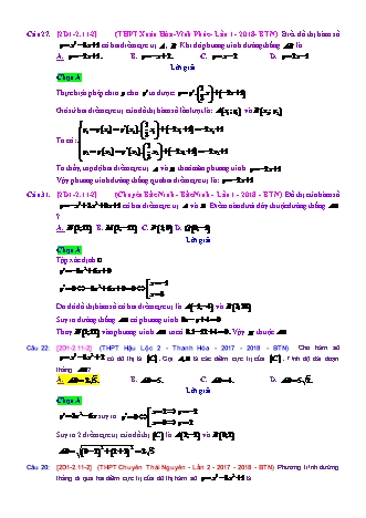 Trắc nghiệm Đại số Lớp 12 tách từ đề thi thử THPT Quốc gia - Chương 1 - Chủ đề 2: Cực trị - Dạng 11: Đường thẳng nối 2 điểm cực trị (đồ thị hàm số bậc ba) - Mức độ 2 - Năm học 2017-2018 (Có đáp án)