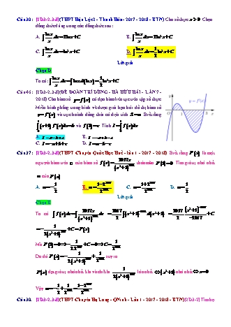 Trắc nghiệm Đại số Lớp 12 tách từ đề thi thử THPT Quốc gia - Chương 3 - Chủ đề 2: Phương pháp tìm nguyên hàm - Dạng 3: Đổi biến t không qua biến đổi (dt có sẵn) - Mức độ 3 - Năm học 2017-2018 (Có đáp án)