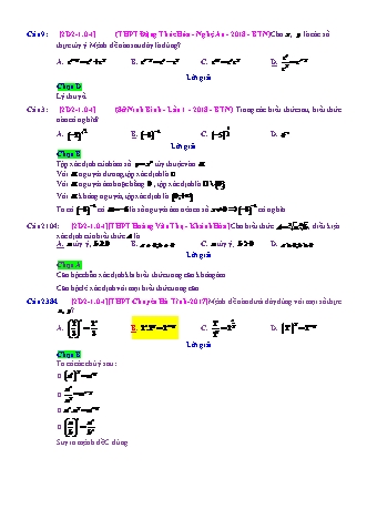 Trắc nghiệm Đại số Lớp 12 tách từ đề thi thử THPT Quốc gia - Chương 2 - Chủ đề 1: Lũy thừa - Dạng khác về lũy thừa - Mức độ 1 - Năm học 2017-2018 (Có đáp án)