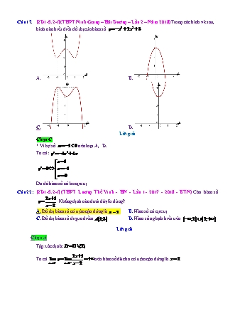 Trắc nghiệm Đại số Lớp 12 tách từ đề thi thử THPT Quốc gia - Chương 1 - Chủ đề 5: Đọc đồ thị. Biến đổi đồ thị - Dạng 2: Nhận dạng 3 đồ thị thường gặp (biết hàm số) - Mức độ 1 - Năm học 2017-2018 (Có đáp án)