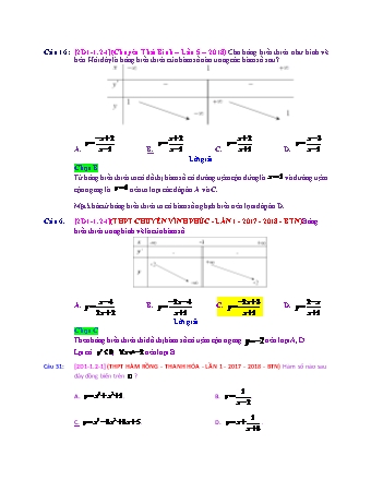 Trắc nghiệm Đại số Lớp 12 tách từ đề thi thử THPT Quốc gia - Chương 1 - Chủ đề 1: Tính đơn điệu - Dạng 2: Nhận dạng bảng biến thiên, nhận dạng hàm số - Mức độ 1 - Năm học 2017-2018 (Có đáp án)