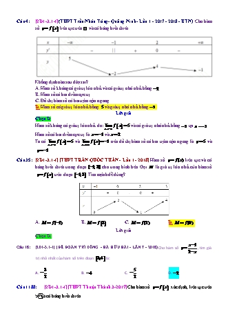 Trắc nghiệm Đại số Lớp 12 tách từ đề thi thử THPT Quốc gia - Chương 1 - Chủ đề 3: Max. Min - Dạng 1: Max. Min biết đồ thị, bảng biến thiên - Mức độ 1 - Năm học 2017-2018 (Có đáp án)