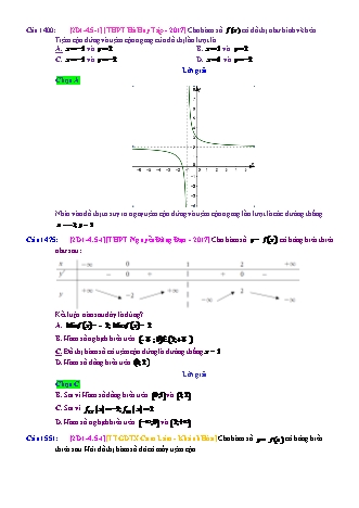 Trắc nghiệm Đại số Lớp 12 tách từ đề thi thử THPT Quốc gia - Chương 1 - Chủ đề 4: Tiệm cận - Dạng 5: Đếm số tiệm cận (biết bảng biến thiên, đồ thị) - Mức độ 1 - Năm học 2017-2018 (Có đáp án)