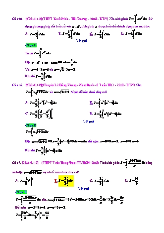 Trắc nghiệm Đại số Lớp 12 tách từ đề thi thử THPT Quốc gia - Chương 3 - Chủ đề 4: Phương pháp tính tích phân - Dạng 1: Thể hiện quy tắc đổi biến (cho sẵn phép đặt t) - Mức độ 2 - Năm học 2017-2018 (Có đáp án)