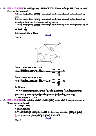 Trắc nghiệm Hình học Lớp 11 tách từ đề thi thử THPT Quốc gia - Chương 3 - Bài 4: Hai mặt phẳng vuông góc - Mức độ 2.3 - Năm học 2017-2018 (Có đáp án)