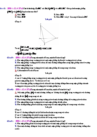 Trắc nghiệm Hình học Lớp 11 tách từ đề thi thử THPT Quốc gia - Chương 3 - Bài 4: Hai mặt phẳng vuông góc - Mức độ 1.3 - Năm học 2017-2018 (Có đáp án)