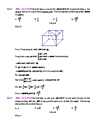 Trắc nghiệm Hình học Lớp 11 tách từ đề thi thử THPT Quốc gia - Chương 3 - Bài 5: Khoảng cách - Mức độ 4.1 - Năm học 2017-2018 (Có đáp án)