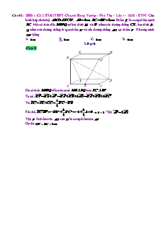 Trắc nghiệm Hình học Lớp 11 tách từ đề thi thử THPT Quốc gia - Chương 3 - Bài 2: Hai đường thẳng vuông góc - Mức độ 4 - Năm học 2017-2018 (Có đáp án)