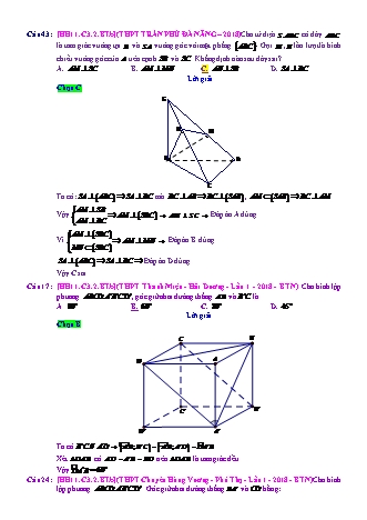 Trắc nghiệm Hình học Lớp 11 tách từ đề thi thử THPT Quốc gia - Chương 3 - Bài 2: Hai đường thẳng vuông góc - Mức độ 2.2 - Năm học 2017-2018 (Có đáp án)