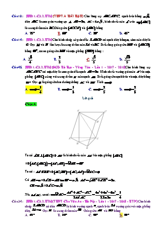 Trắc nghiệm Hình học Lớp 11 tách từ đề thi thử THPT Quốc gia - Chương 3 - Bài 2: Hai đường thẳng vuông góc - Mức độ 2.4 - Năm học 2017-2018 (Có đáp án)