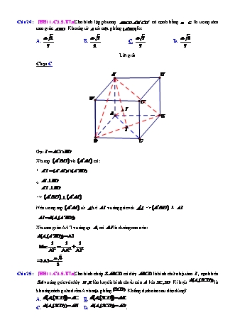 Trắc nghiệm Hình học Lớp 11 tách từ đề thi thử THPT Quốc gia - Chương 3 - Bài 5: Khoảng cách - Mức độ 1.1 - Năm học 2017-2018 (Có đáp án)