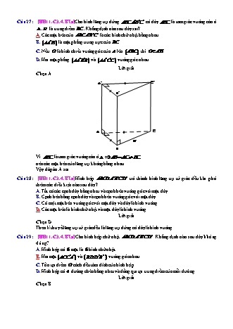 Trắc nghiệm Hình học Lớp 11 tách từ đề thi thử THPT Quốc gia - Chương 3 - Bài 4: Hai mặt phẳng vuông góc - Mức độ 1.5 - Năm học 2017-2018 (Có đáp án)