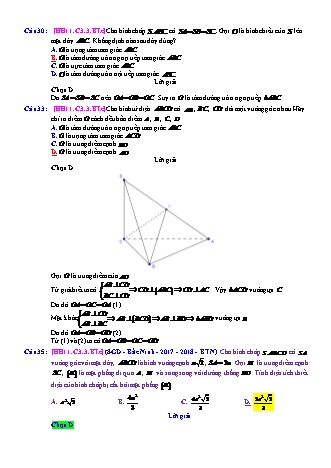 Trắc nghiệm Hình học Lớp 11 tách từ đề thi thử THPT Quốc gia - Chương 3 - Bài 3: Đường thẳng vuông góc với mặt phẳng - Mức độ 3.5 - Năm học 2017-2018 (Có đáp án)