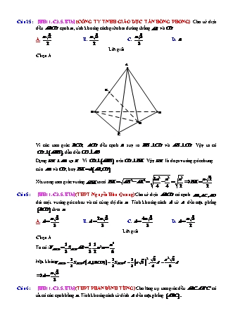 Trắc nghiệm Hình học Lớp 11 tách từ đề thi thử THPT Quốc gia - Chương 3 - Bài 5: Khoảng cách - Mức độ 2.4 - Năm học 2017-2018 (Có đáp án)