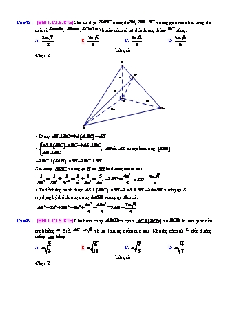 Trắc nghiệm Hình học Lớp 11 tách từ đề thi thử THPT Quốc gia - Chương 3 - Bài 5: Khoảng cách - Mức độ 2.5 - Năm học 2017-2018 (Có đáp án)