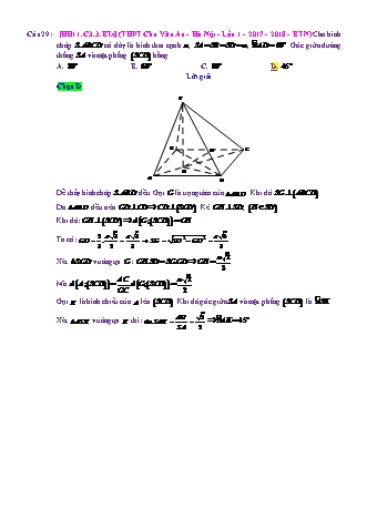 Trắc nghiệm Hình học Lớp 11 tách từ đề thi thử THPT Quốc gia - Chương 3 - Bài 3: Đường thẳng vuông góc với mặt phẳng - Mức độ 3.4 - Năm học 2017-2018 (Có đáp án)