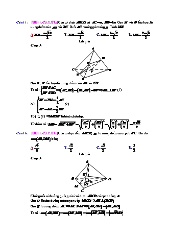 Trắc nghiệm Hình học Lớp 11 tách từ đề thi thử THPT Quốc gia - Chương 3 - Bài 2: Hai đường thẳng vuông góc - Mức độ 3.5 - Năm học 2017-2018 (Có đáp án)