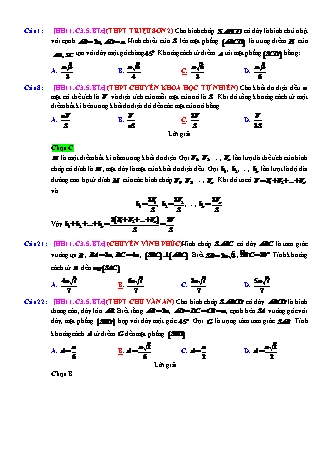 Trắc nghiệm Hình học Lớp 11 tách từ đề thi thử THPT Quốc gia - Chương 3 - Bài 5: Khoảng cách - Mức độ 3.4 - Năm học 2017-2018 (Có đáp án)