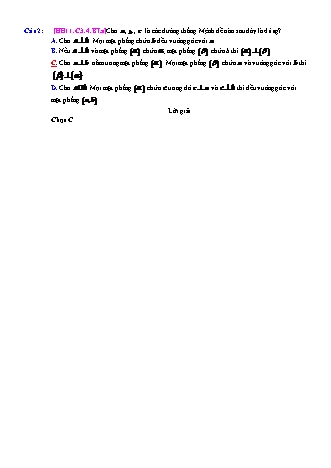 Trắc nghiệm Hình học Lớp 11 tách từ đề thi thử THPT Quốc gia - Chương 3 - Bài 4: Hai mặt phẳng vuông góc - Mức độ 1.4 - Năm học 2017-2018 (Có đáp án)