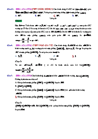 Trắc nghiệm Hình học Lớp 11 tách từ đề thi thử THPT Quốc gia - Chương 3 - Bài 3: Đường thẳng vuông góc với mặt phẳng - Mức độ 2.4 - Năm học 2017-2018 (Có đáp án)