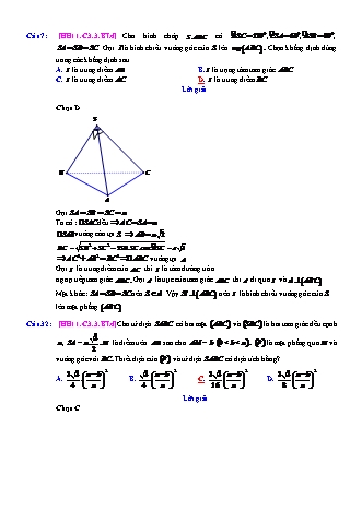 Trắc nghiệm Hình học Lớp 11 tách từ đề thi thử THPT Quốc gia - Chương 3 - Bài 3: Đường thẳng vuông góc với mặt phẳng - Mức độ 4.3 - Năm học 2017-2018 (Có đáp án)