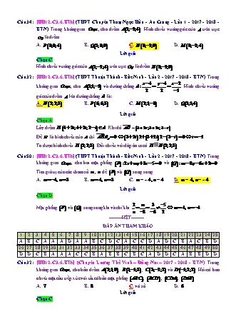 Trắc nghiệm Hình học Lớp 12 tách từ đề thi thử THPT Quốc gia - Chương 3 - Bài 6: Tổng hợp về phương pháp tọa độ không gian - Mức độ 2.6 - Năm học 2017-2018 (Có đáp án)