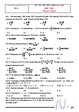 10 Đề thi thử THPT Quốc gia môn Toán - Tập 6 - Năm học 2020 (Có lời giải)